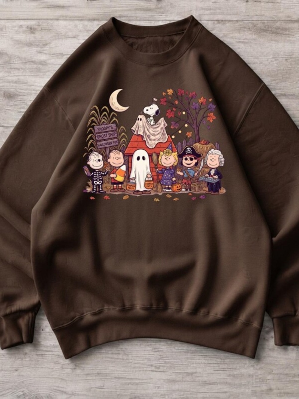 Brown Halloween Peanuts Sweatshirt, Vintage Trick Or Treat, Snoopy and Friends